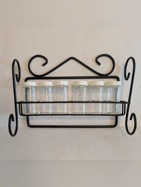Spice Rack Black Metal Wall Mount or Free Standing Spice Rack with 6 Clear Jars